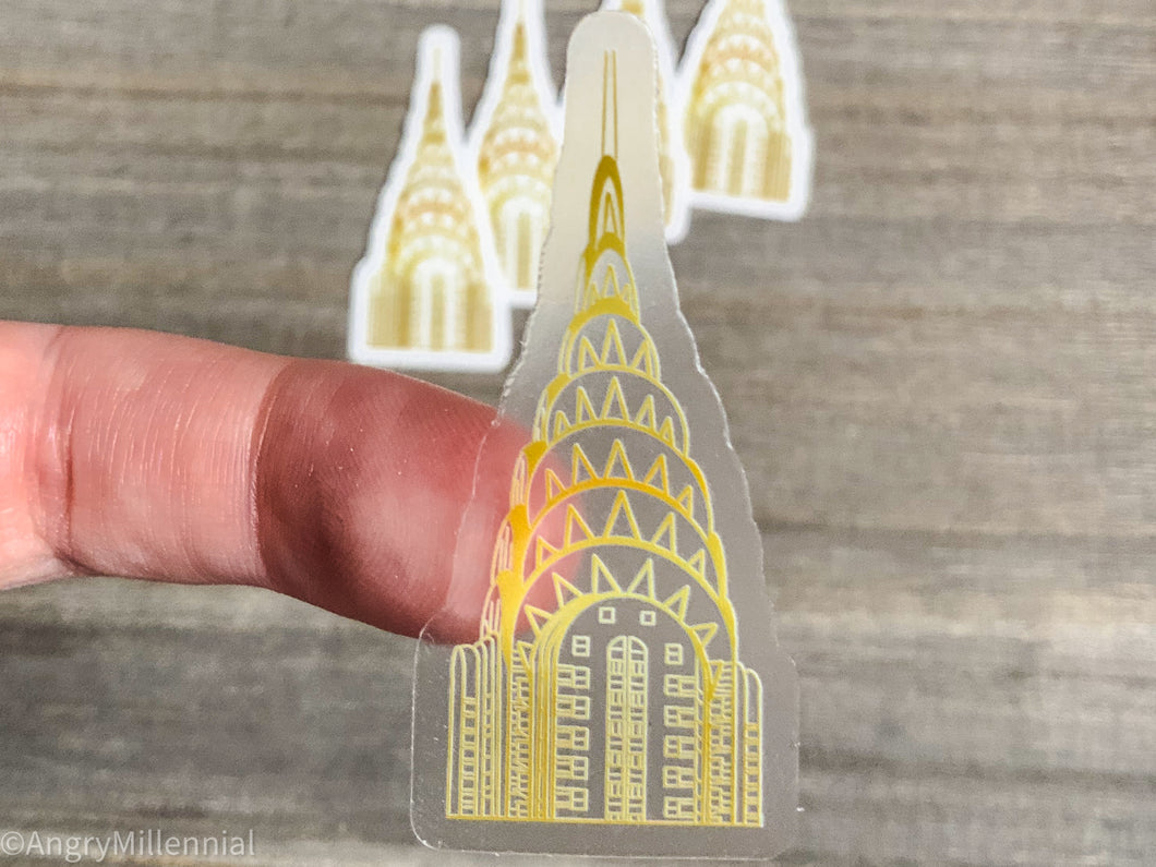Chrysler Building Gold Sticker | Clear Vinyl Sticker | Art Deco Architecture | NYC Decal