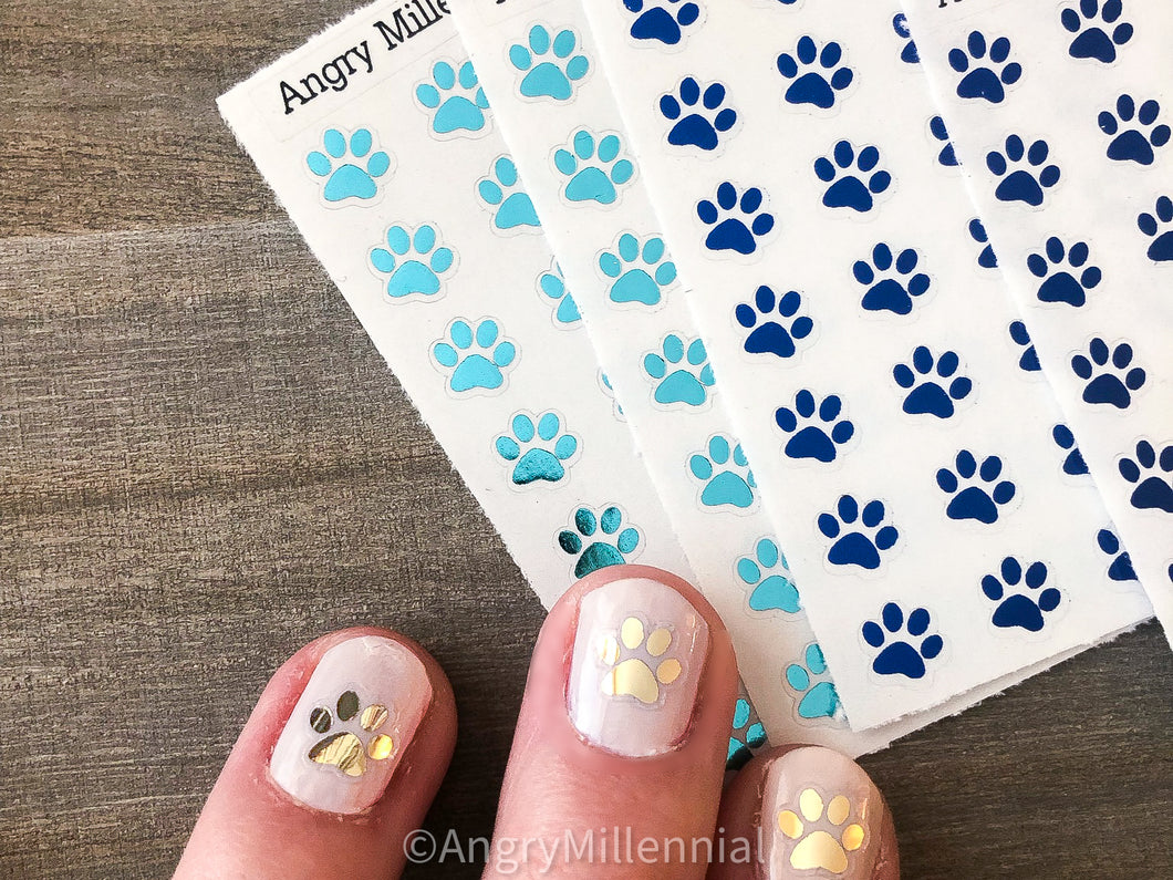 Clear Metallic Colorful Paw Print Stickers | Paw Planner Sticker | Colorful Paws