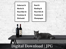 Load image into Gallery viewer, Feminist Wine Digital Art Print | Ampersand Text | Bar Decor Download | Simple Text Art Download | White Wine | Red Wine
