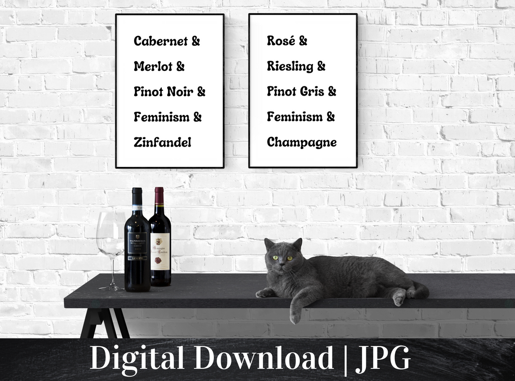 Feminist Wine Digital Art Print | Ampersand Text | Bar Decor Download | Simple Text Art Download | White Wine | Red Wine