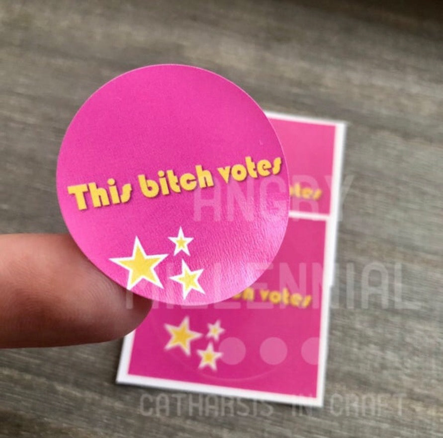 This Bitch Votes Pink Glossy Sticker