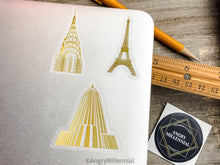 Load image into Gallery viewer, Chrysler Building Gold Sticker | Clear Vinyl Sticker | Art Deco Architecture | NYC Decal
