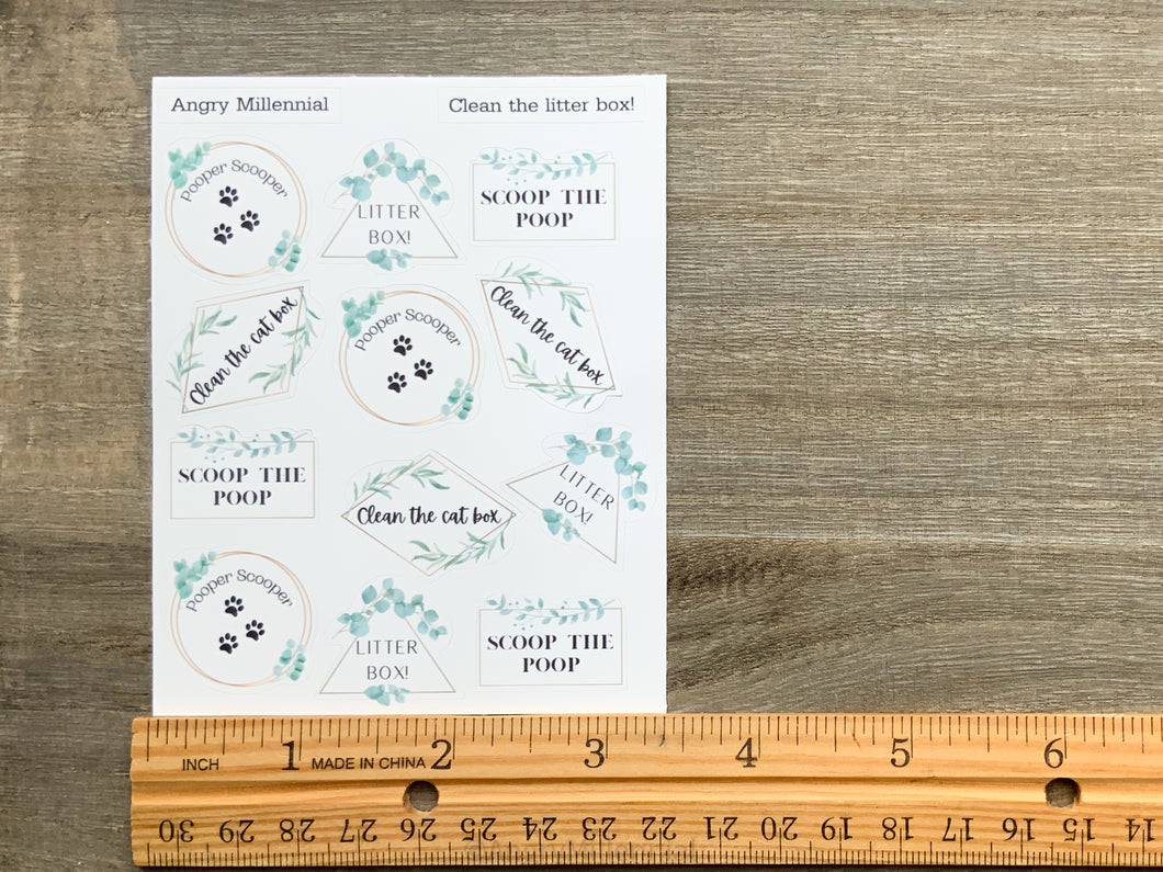 Clean the Litter Box Sticker Sheet | Fun Cat Box Reminder Sticker Sheet